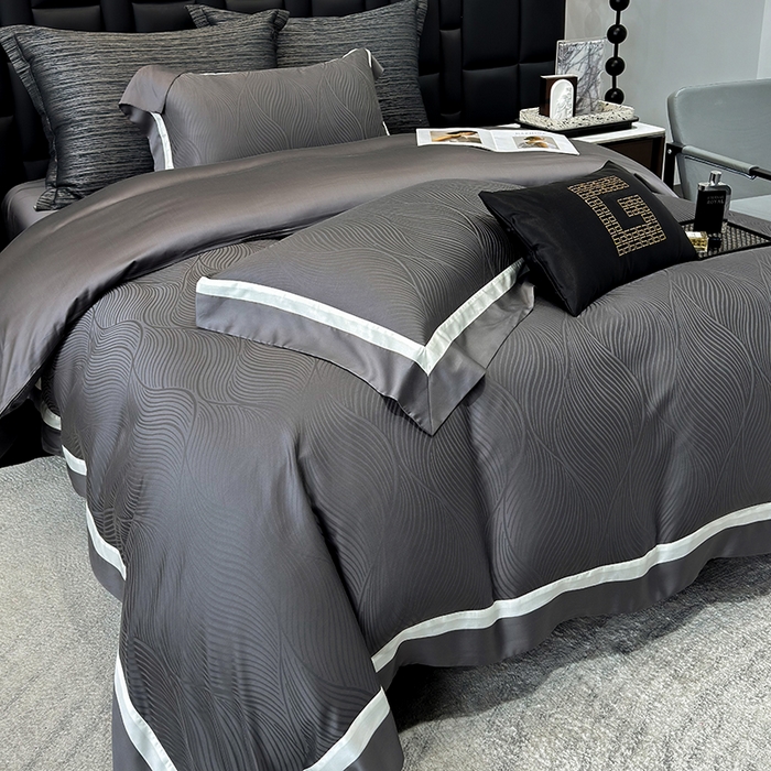 91家纺网 家纺一手货源 找家纺 若未家居 LOVEWE HOUSE 2025新款天丝提花套件撞色轻奢风四件套-天丝布拉格 天丝布拉格 玄灰