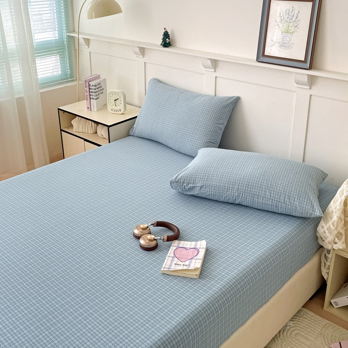 91家纺网 家纺一手货源 找家纺 2025新款全棉水洗棉套件-单床笠 春野兰