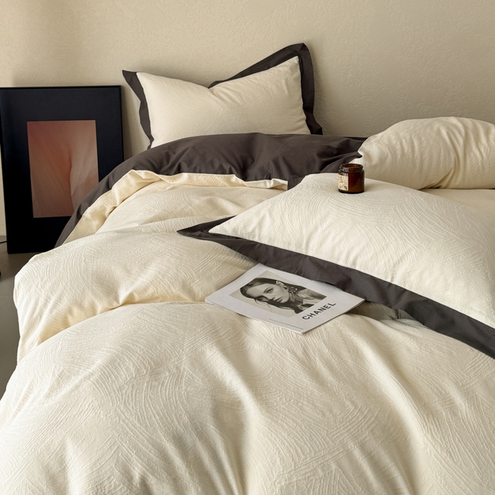 91家纺网 家纺一手货源 找家纺 若未家居 LOVEWE HOUSE 2025新款50S色织空气层水洗大提花全棉四件套 流光-云氧白