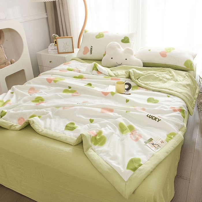 91家纺网 家纺一手货源 找家纺 红日子纺织品 2025新款棉麻夏被四件套 浪漫爱心