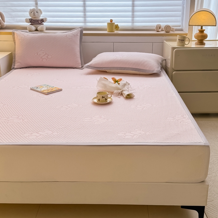 91家纺网 家纺一手货源 找家纺 999家纺   2025新款凉感提花冰豆豆凉席三件套 冰块熊-粉（凉席款）