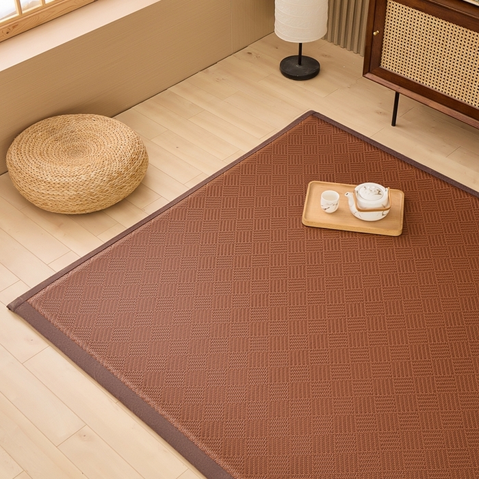 91家纺网 家纺一手货源 找家纺 绒艺席业 2025新款PE藤席地垫 饼干花 咖色