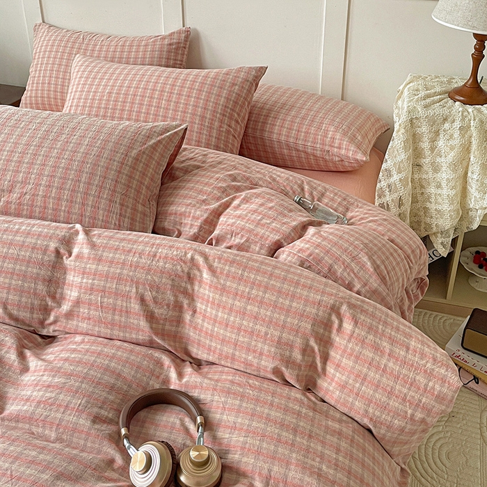 91家纺网 家纺一手货源 找家纺 大柏树 2025新款全棉水洗棉套件-床单四件套 日落红