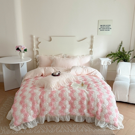 91家纺网 家纺一手货源 找家纺 吾欢心 2025新款玫瑰公主四件套 玫瑰公主粉