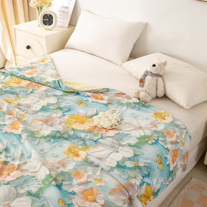 91家纺网 家纺一手货源 找家纺  居易简 2025新款5D夏被空调被A类云母仿锦氨凉感丝夏凉被 梦幻花园