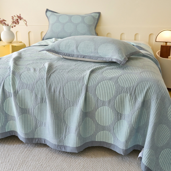 91家纺网 家纺一手货源 找家纺 棠薇家纺  2025新款北欧风盖毯毛巾被 圆点生活