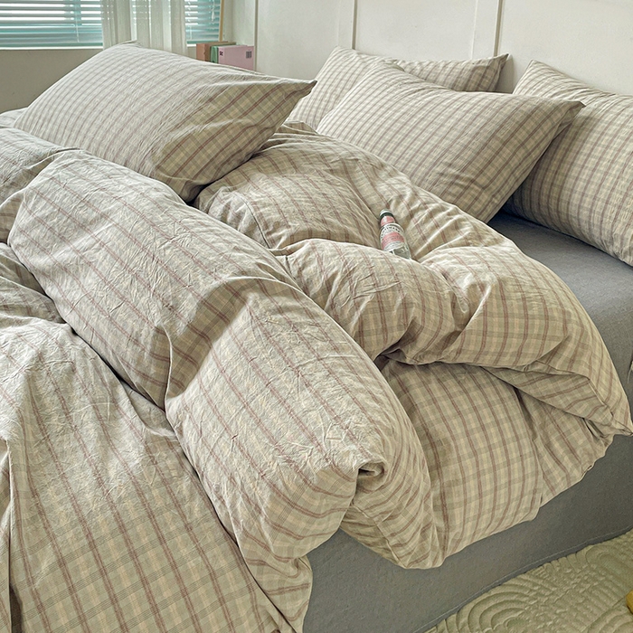 91家纺网 家纺一手货源 找家纺 大柏树 2025新款全棉水洗棉套件-床单四件套 日落灰