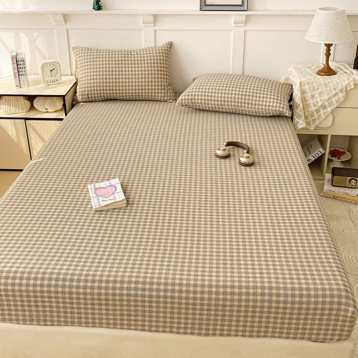 91家纺网 家纺一手货源 找家纺 2025新款全棉水洗棉套件-单床笠 春野咖