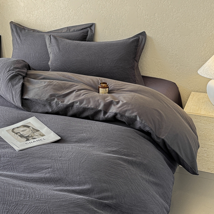 91家纺网 家纺一手货源 找家纺 若未家居 LOVEWE HOUSE 2025新款50S色织空气层水洗大提花全棉四件套 流光-碳素灰