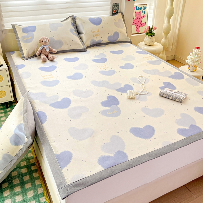 91家纺网 家纺一手货源 找家纺 金盛纺 2025新款A类数码印花冰丝席-床席款 心心相印