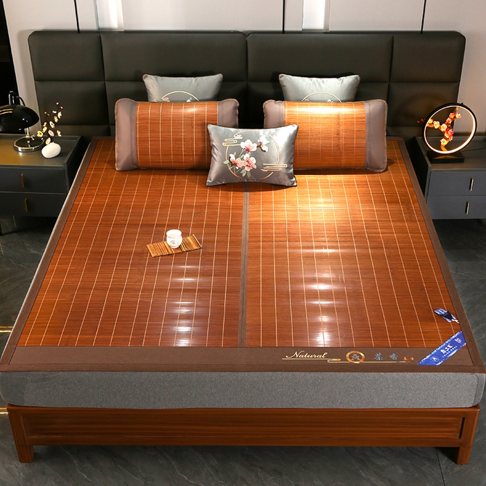 91家纺网 家纺一手货源 找家纺 森璐家纺 2025新款茶香养生竹席藤席草席冰丝席凉席子 茶香养生席-反面冰丝