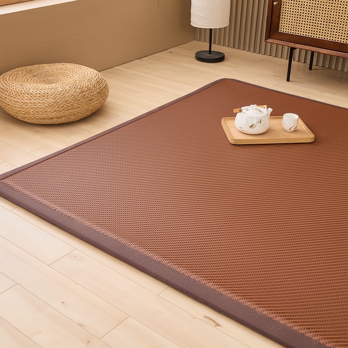 91家纺网 家纺一手货源 找家纺 绒艺席业 2025新款PE藤席地垫 斜纹编织 咖