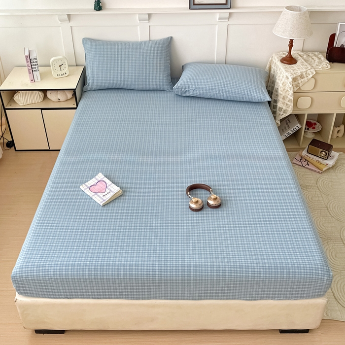 91家纺网 家纺一手货源 找家纺 2025新款全棉水洗棉套件-单床笠 春野兰