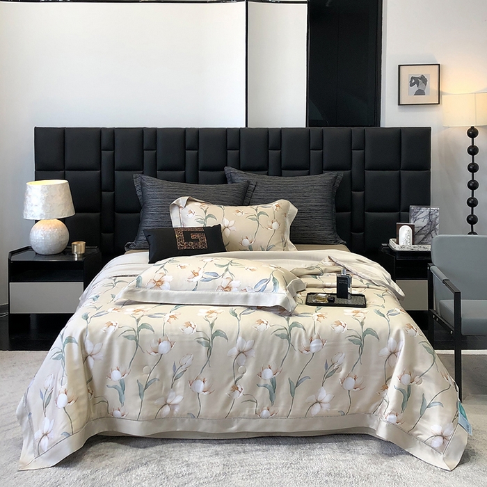 91家纺网 家纺一手货源 找家纺 若未家居 LOVEWE HOUSE 2025新款兰精天丝印花夏被及夏被四件套 玉兰白雪（床单款+床盖款）