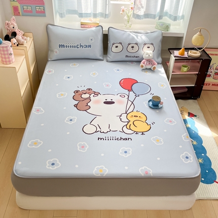 金爱家 2025新款正版授权miiiiichan可爱卡通大版数码印花A类1200D冰感丝凉感席冰丝三件套平铺床笠系列 熊仔派对