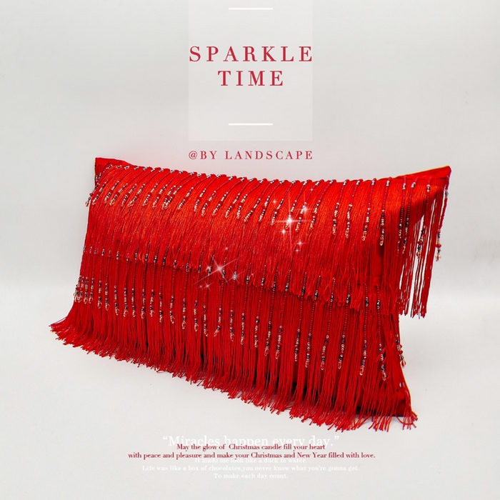 91家纺网 家纺一手货源 找家纺 （总）新款婚庆大红全棉100支珠帘流苏抱枕-珠联璧合