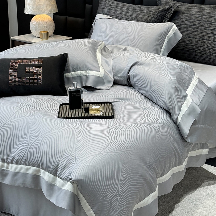 91家纺网 家纺一手货源 找家纺 若未家居 LOVEWE HOUSE 2025新款天丝提花套件撞色轻奢风四件套-天丝布拉格 天丝布拉格 银灰