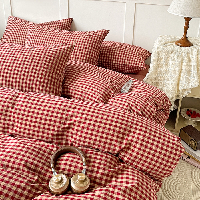 91家纺网 家纺一手货源 找家纺 大柏树 2025新款全棉水洗棉套件-床单四件套 云素红