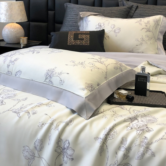 91家纺网 家纺一手货源 找家纺 若未家居 LOVEWE HOUSE 2025新款兰精天丝印花夏被及夏被四件套 白玉芝芝（床单款+床盖款）