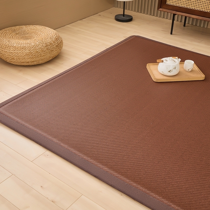 91家纺网 家纺一手货源 找家纺 绒艺席业 2025新款PE藤席地垫 咖色