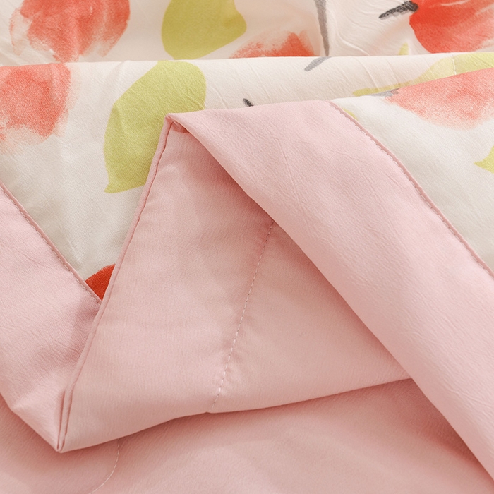 91家纺网 家纺一手货源 找家纺 红日子纺织品 2025新款棉麻夏被四件套 漫花-粉