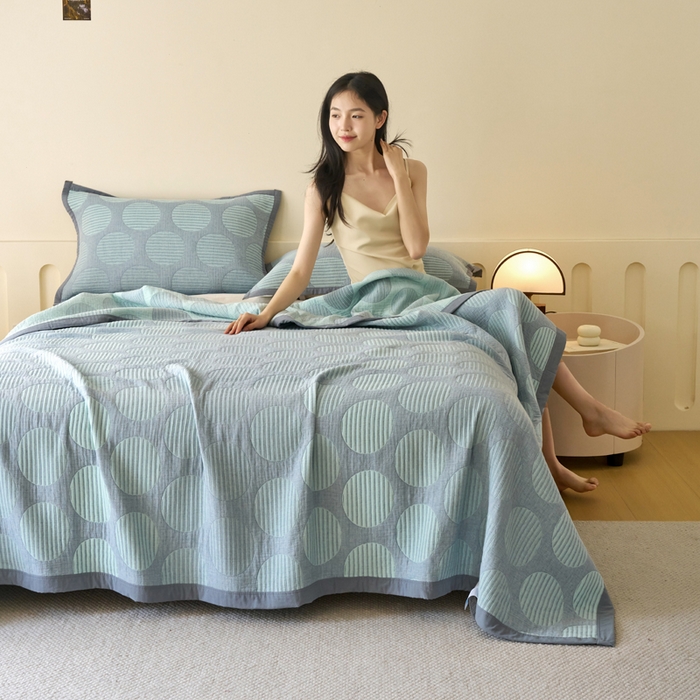 91家纺网 家纺一手货源 找家纺 棠薇家纺  2025新款北欧风盖毯毛巾被 圆点生活