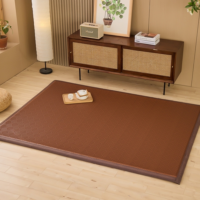 91家纺网 家纺一手货源 找家纺 绒艺席业 2025新款PE藤席地垫 饼干花 咖色