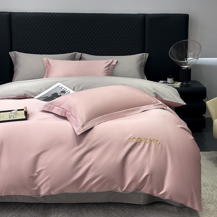 91家纺网 家纺一手货源 找家纺 （总）皇寝世家家居 2025新款全棉纯棉A类100s长绒棉四件套刺绣绣花纯色贡缎床单款-诗雅