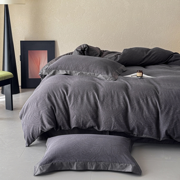 91家纺网 家纺一手货源 找家纺 若未家居 LOVEWE HOUSE 2025新款50S色织空气层水洗大提花全棉四件套 流光-碳素灰