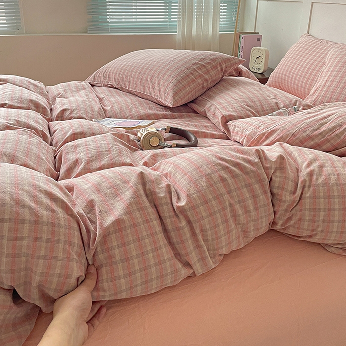 91家纺网 家纺一手货源 找家纺 大柏树 2025新款全棉水洗棉套件-床单四件套 日落红