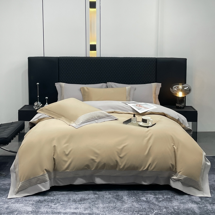 91家纺网 家纺一手货源 找家纺 皇寝世家家居 2025新款100支长绒棉磨毛四件套纯棉全棉冬保暖床单加厚床上被套-欧文系列 杏色