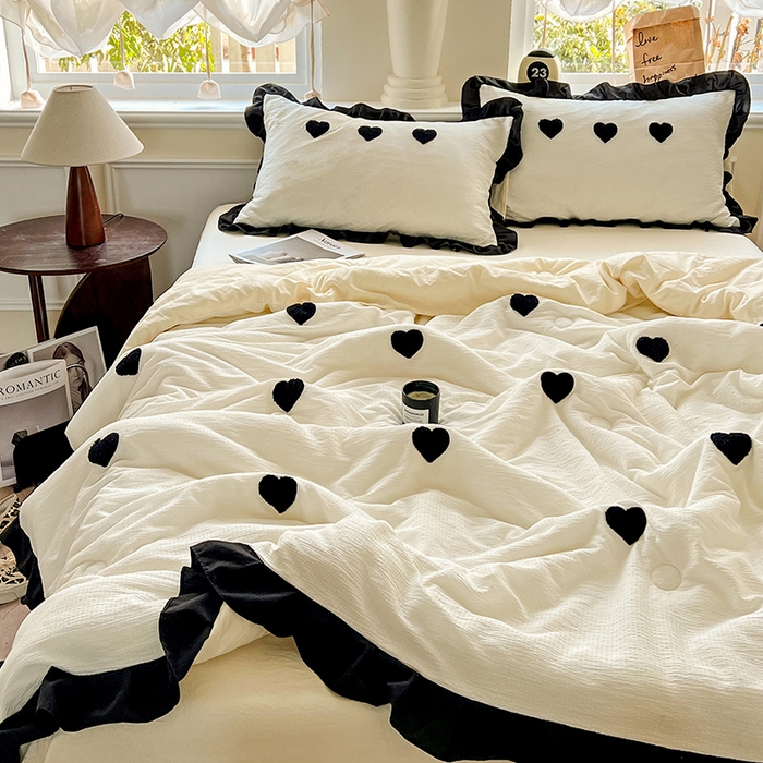 91家纺网 家纺一手货源 找家纺 梦之岛 2025新款韩版小泡泡水洗棉毛巾绣四件套-蝶梦 蝶梦爱心-奶白