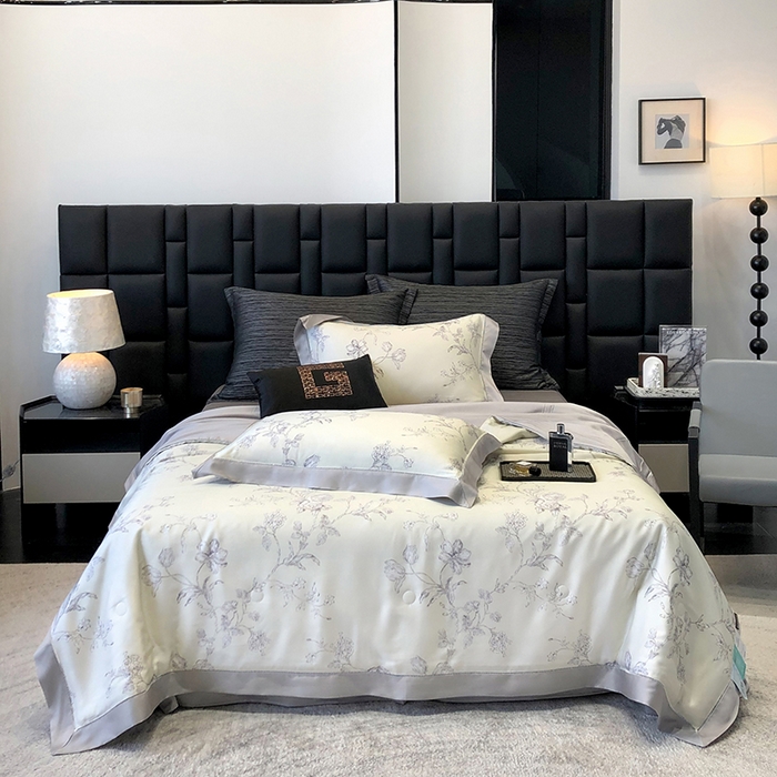 91家纺网 家纺一手货源 找家纺 若未家居 LOVEWE HOUSE 2025新款兰精天丝印花夏被及夏被四件套 白玉芝芝（床单款+床盖款）