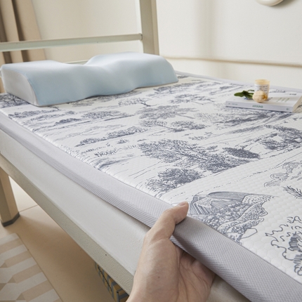 川悦生活 2025新款数码印花冰豆豆凉席床垫-学生床 山野茶树-灰