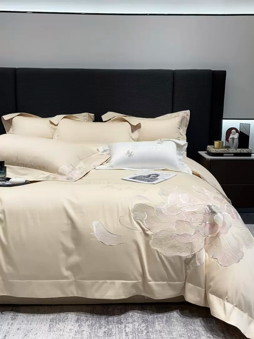 91家纺网 家纺一手货源 找家纺 星蕴家纺 2025新款100支澳棉正宗长绒棉四件套-绽放 绽放 麦穗金