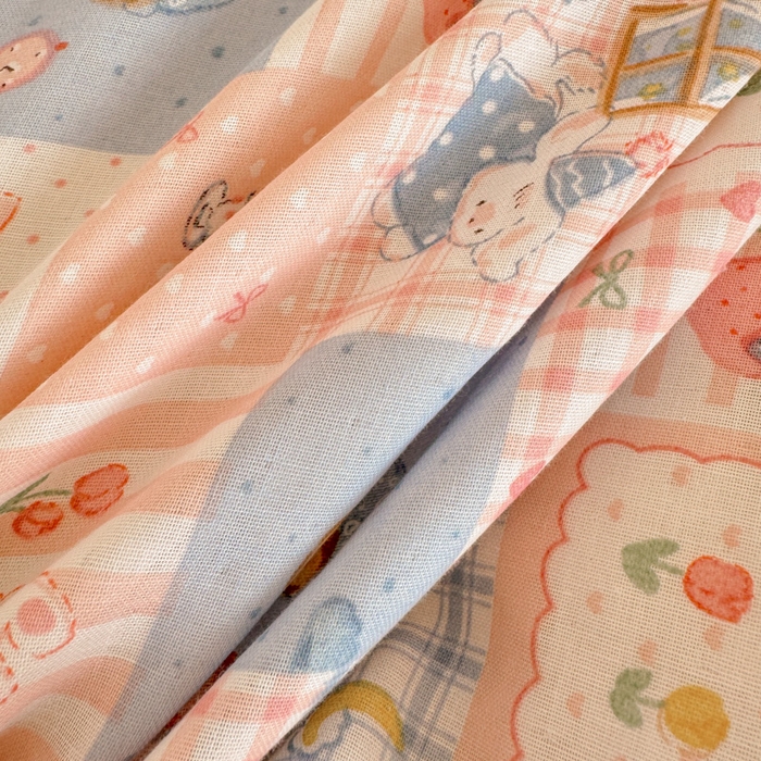 91家纺网 家纺一手货源 找家纺 呗旺鹿 2025新款A类母婴级全棉有氧双层纱印花四件套 熊熊酱