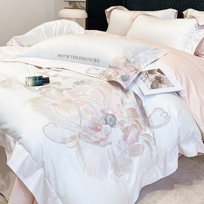 91家纺网 家纺一手货源 找家纺 （总）星蕴家纺 2025新款100支澳棉正宗长绒棉四件套-绽放