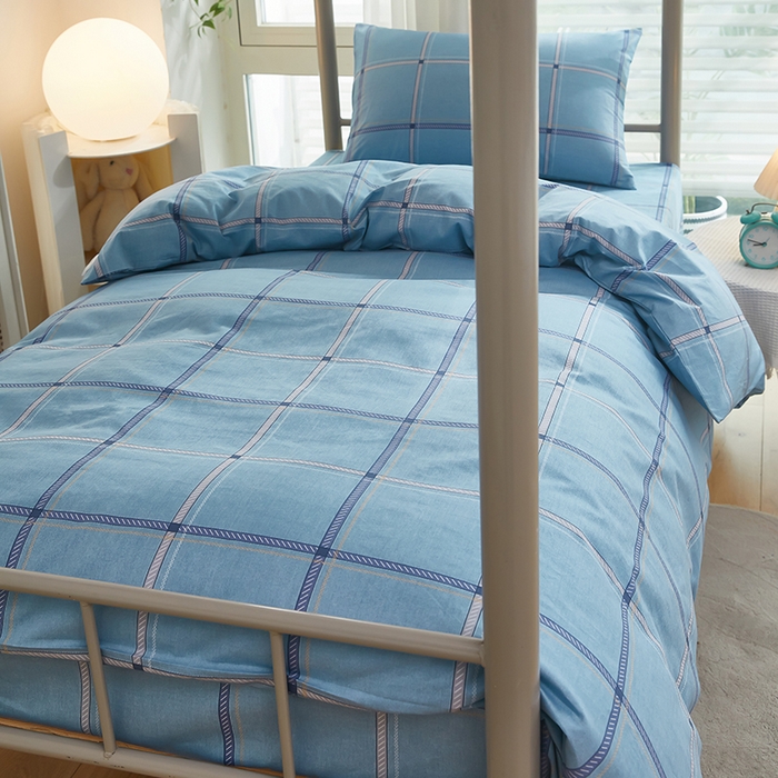 91家纺网 家纺一手货源 找家纺 全美家居 2025新款全棉学生款宿舍纯棉三六件套全棉三件套羽丝绒被备货充足 时尚悦格 蓝