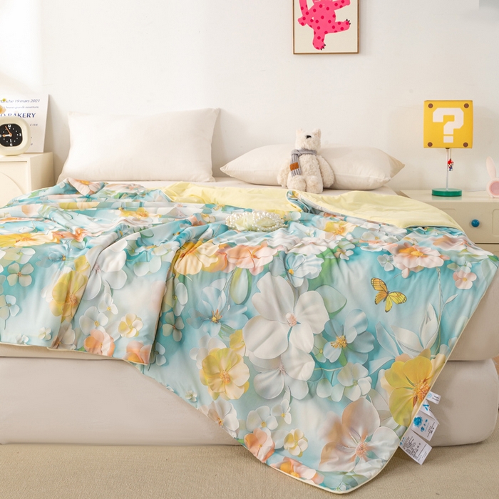 91家纺网 家纺一手货源 找家纺  居易简 2025新款5D夏被空调被A类云母仿锦氨凉感丝夏凉被 梦幻花园