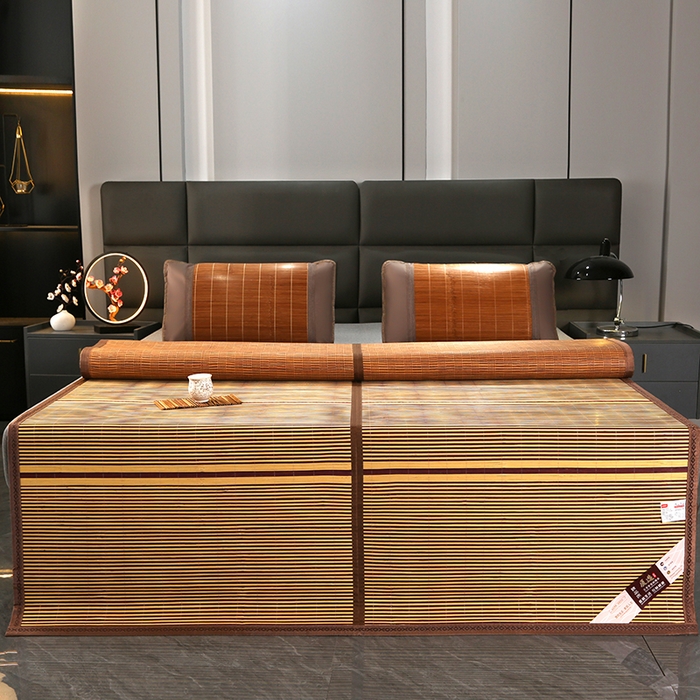 91家纺网 家纺一手货源 找家纺 森璐家纺 2025新款茶香养生竹席藤席草席冰丝席凉席子 木纹-反面亚草