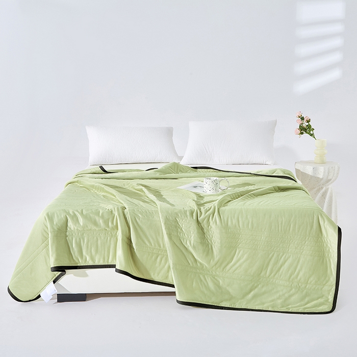 91家纺网 家纺一手货源 找家纺 丝薇雅 2025新款凉感丝夏被冰淇淋夏凉被 黑边-条纹果绿