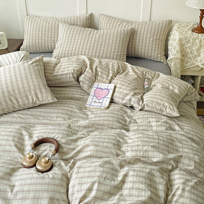 91家纺网 家纺一手货源 找家纺 大柏树 2025新款全棉水洗棉套件-床单四件套 日落灰