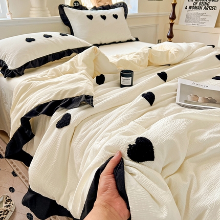 梦之岛 2025新款韩版小泡泡水洗棉毛巾绣四件套-蝶梦 蝶梦爱心-奶白