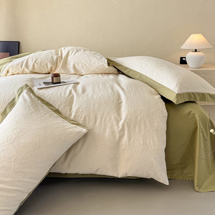 91家纺网 家纺一手货源 找家纺 若未家居 LOVEWE HOUSE 2025新款50S色织空气层水洗大提花全棉四件套 梦蝶-春日白