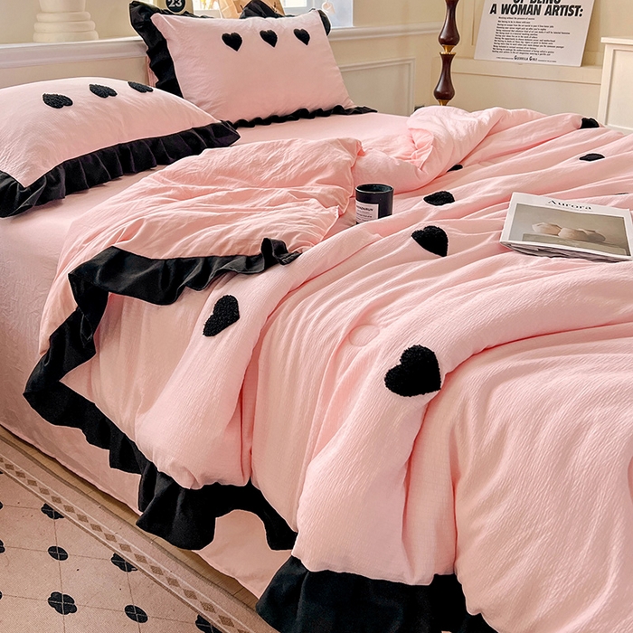 91家纺网 家纺一手货源 找家纺 梦之岛 2025新款韩版小泡泡水洗棉毛巾绣四件套-蝶梦 蝶梦爱心-玉