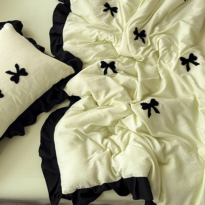 91家纺网 家纺一手货源 找家纺 梦之岛 2025新款韩版小泡泡水洗棉毛巾绣四件套-蝶梦 蝶梦蝴蝶结-绿