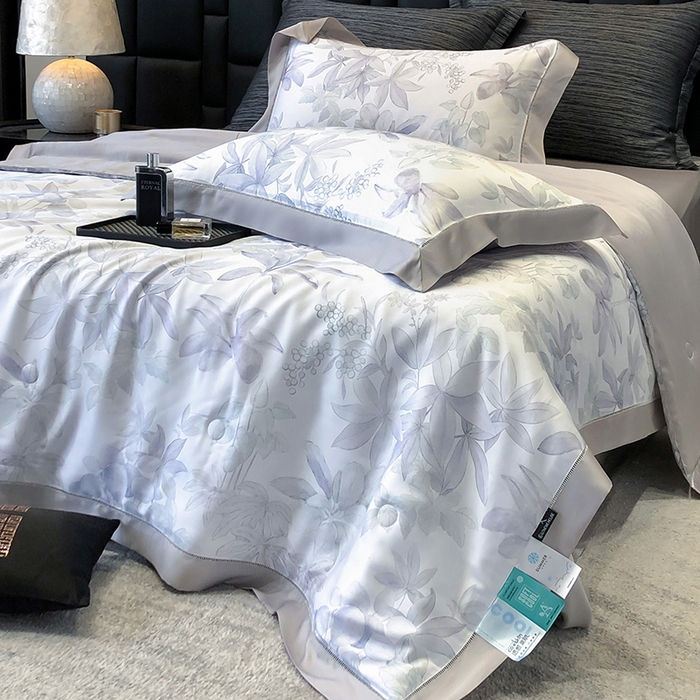 91家纺网 家纺一手货源 找家纺 若未家居 LOVEWE HOUSE 2025新款兰精天丝印花夏被及夏被四件套 落叶派对（床单款+床盖款）