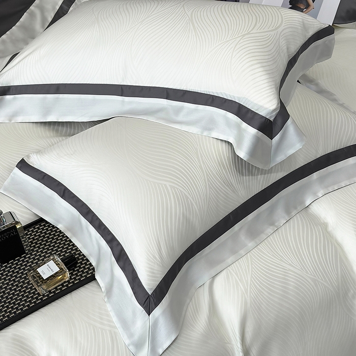 91家纺网 家纺一手货源 找家纺 若未家居 LOVEWE HOUSE 2025新款天丝提花套件撞色轻奢风四件套-天丝布拉格 天丝布拉格 奶昔白