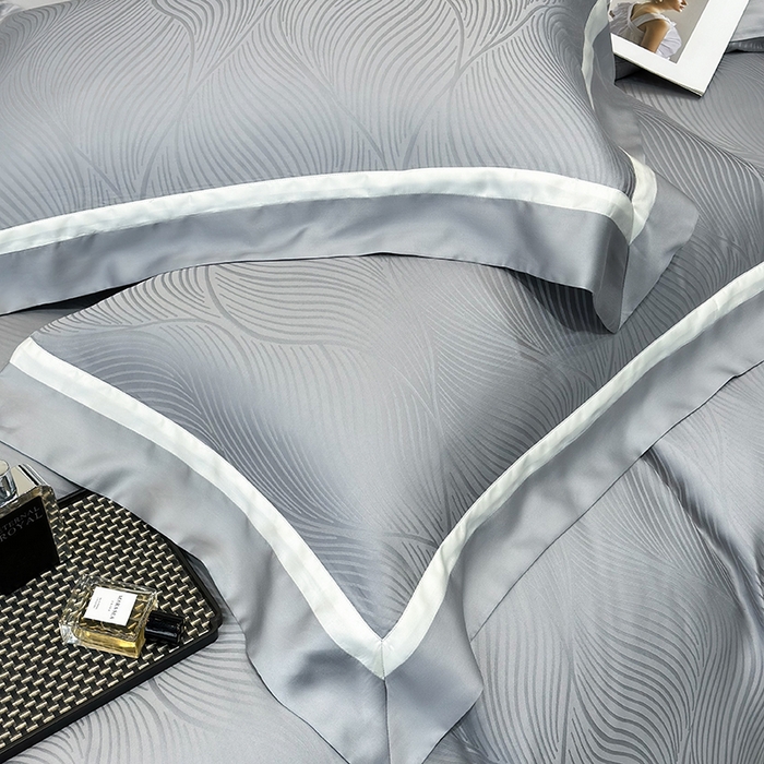 91家纺网 家纺一手货源 找家纺 若未家居 LOVEWE HOUSE 2025新款天丝提花套件撞色轻奢风四件套-天丝布拉格 天丝布拉格 银灰