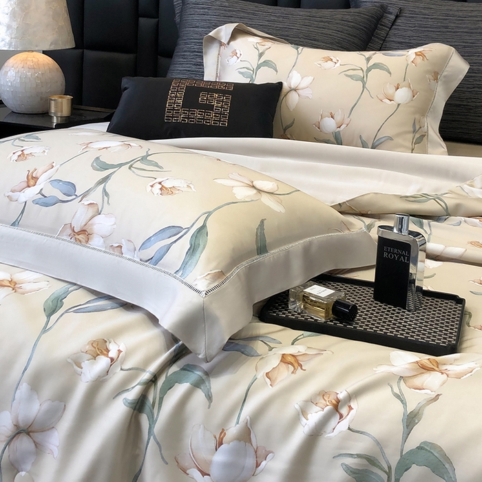 91家纺网 家纺一手货源 找家纺 若未家居 LOVEWE HOUSE 2025新款兰精天丝印花夏被及夏被四件套 玉兰白雪（床单款+床盖款）